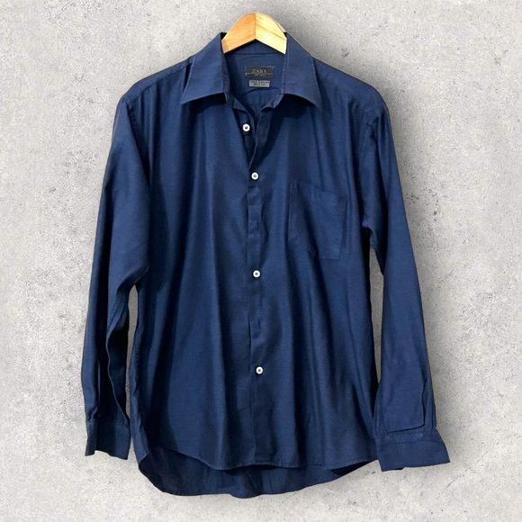 Zara Other - Zara Men's Button Down Shirt Navy Long Sleeve Size L Pocket